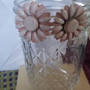 Floral Cream and Tan 1960s Clip On Earrings